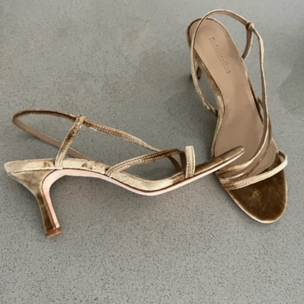 Reformation - Marylou Heel Sandal - Ochre Crushed Velvet - Picture 3 of 5